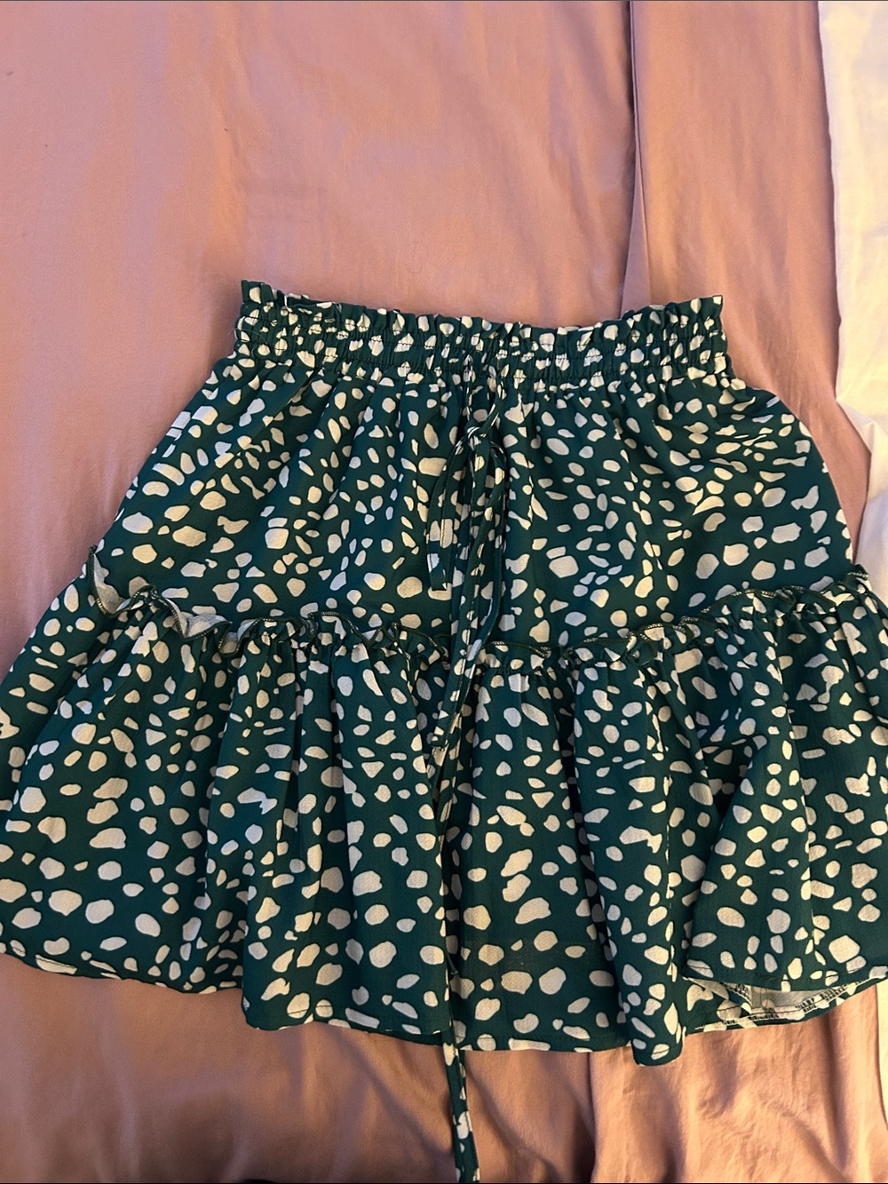 Tiered Green Printed Mini Skirt